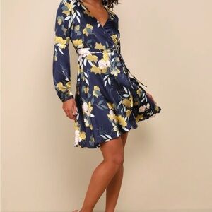 Lulu's Navy Floral Long Sleeve Dress